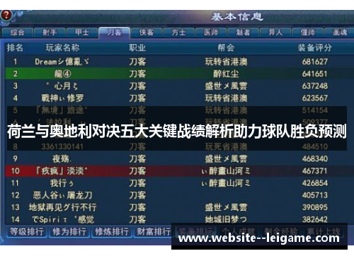 荷兰与奥地利对决五大关键战绩解析助力球队胜负预测